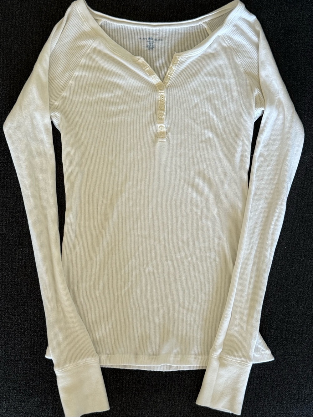 Brandy Melville Cream Ribbed Long-Sleeve Henley